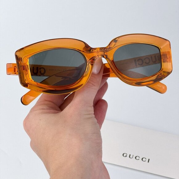 Gucci GG1719S 005 BRAND NEW Sunglasses Orange Grey Women Square - Picture 2 of 10